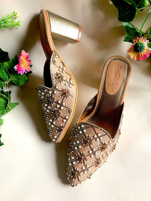 Gold Nakshi Block Heels