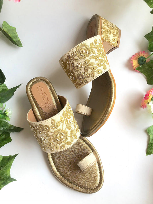 Baroque Gold Zari Block Heels