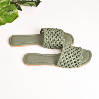 Woven Olive Green Slider Flats