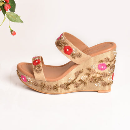 Nude Flower Bloom Wedges