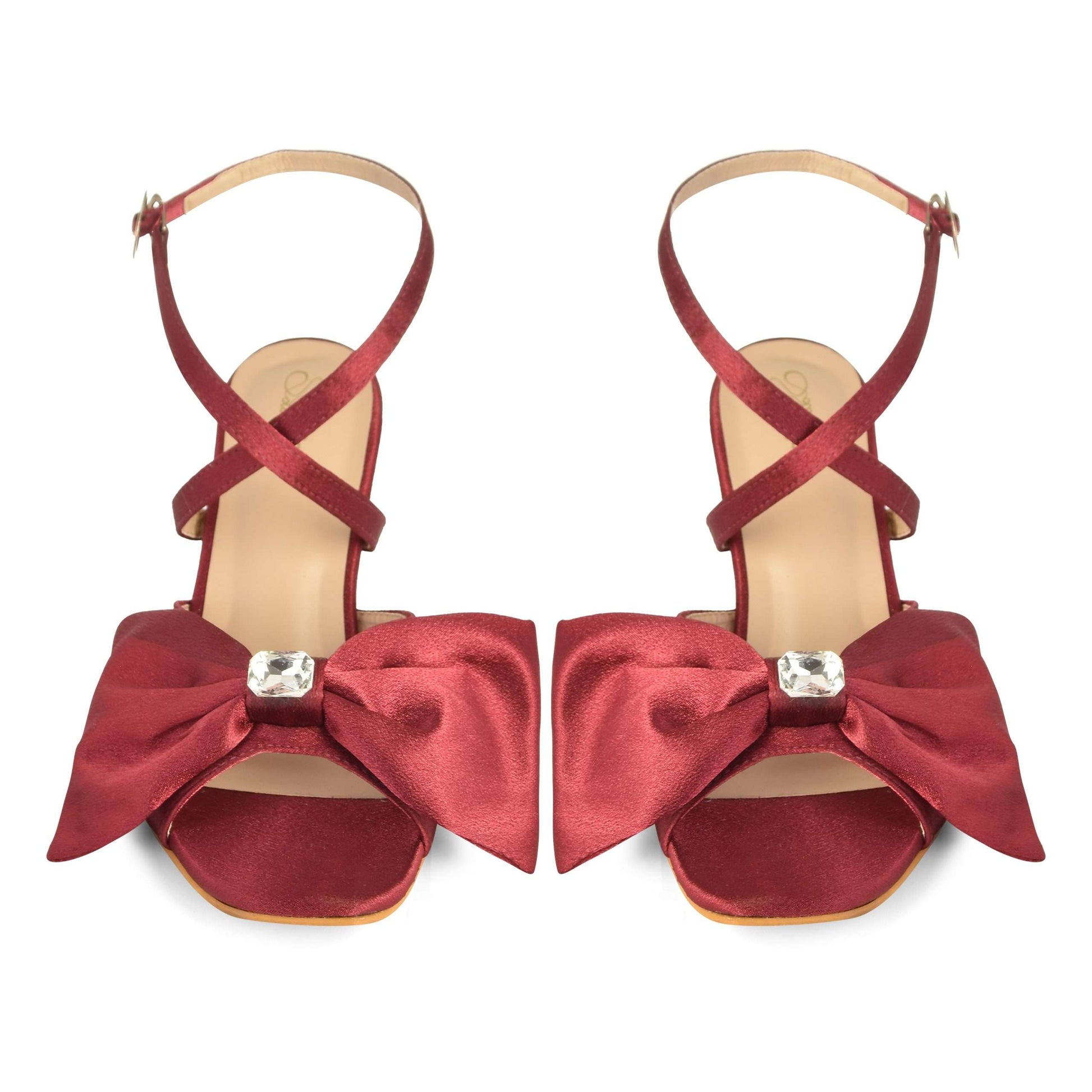 Solid Maroon Satin Pauliene Pencil Heels