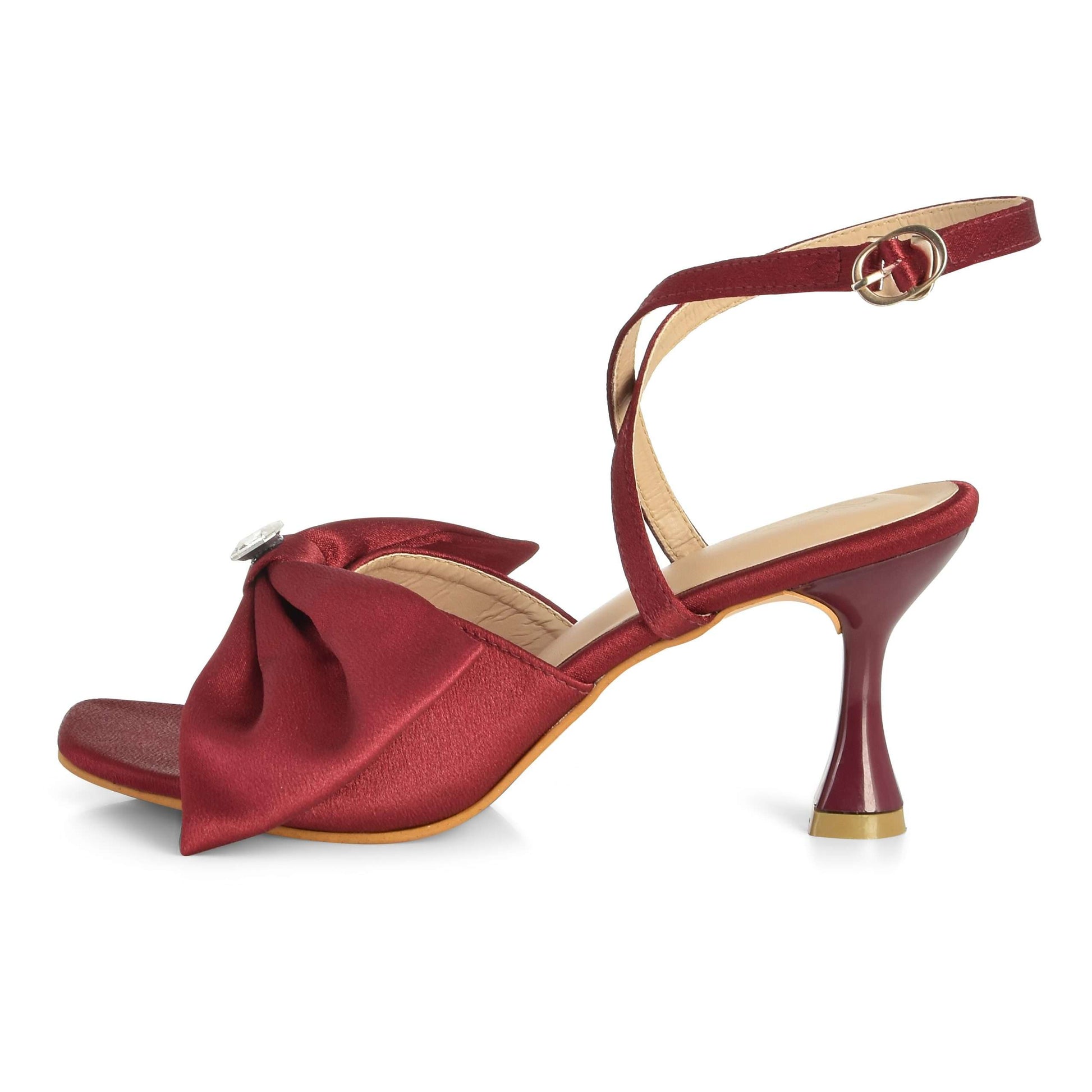 Solid Maroon Satin Pauliene Pencil Heels