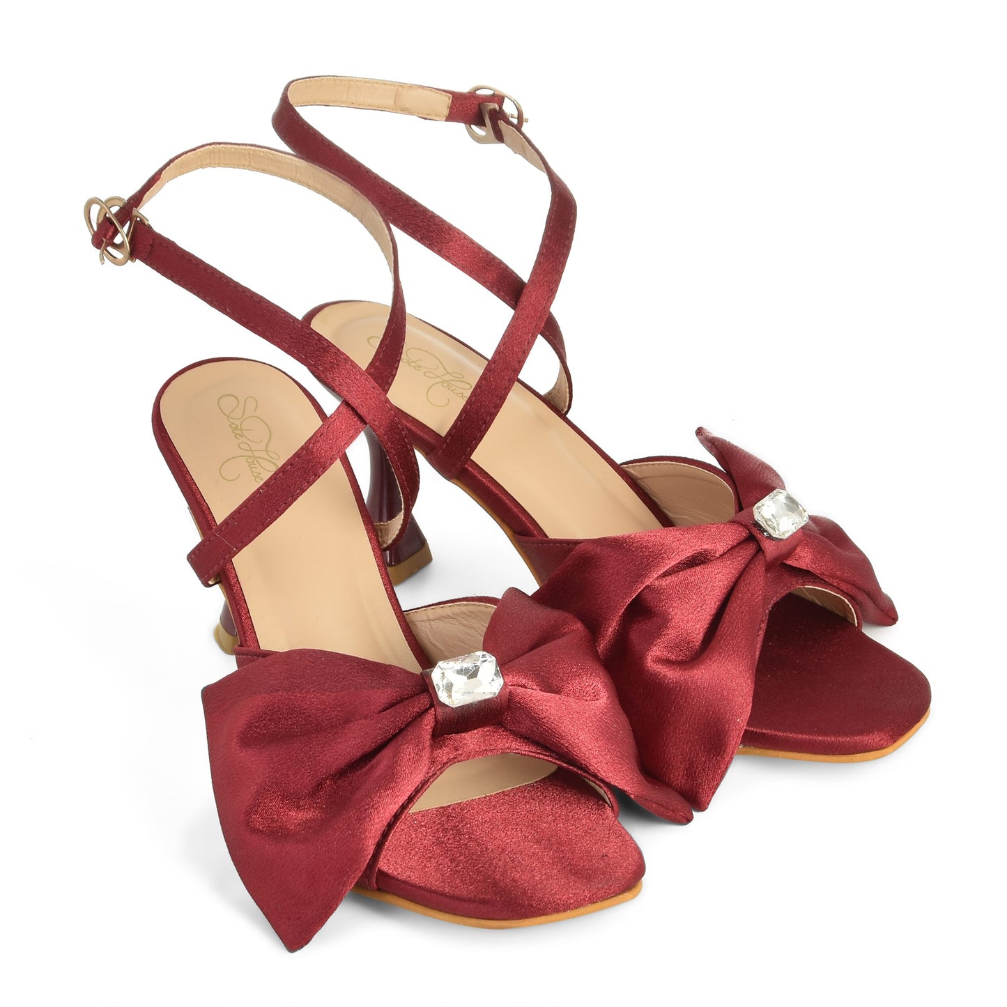 Solid Maroon Satin Pauliene Pencil Heels