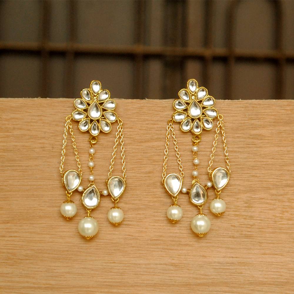 Kundan Dangling Interlinked Pear Earrings