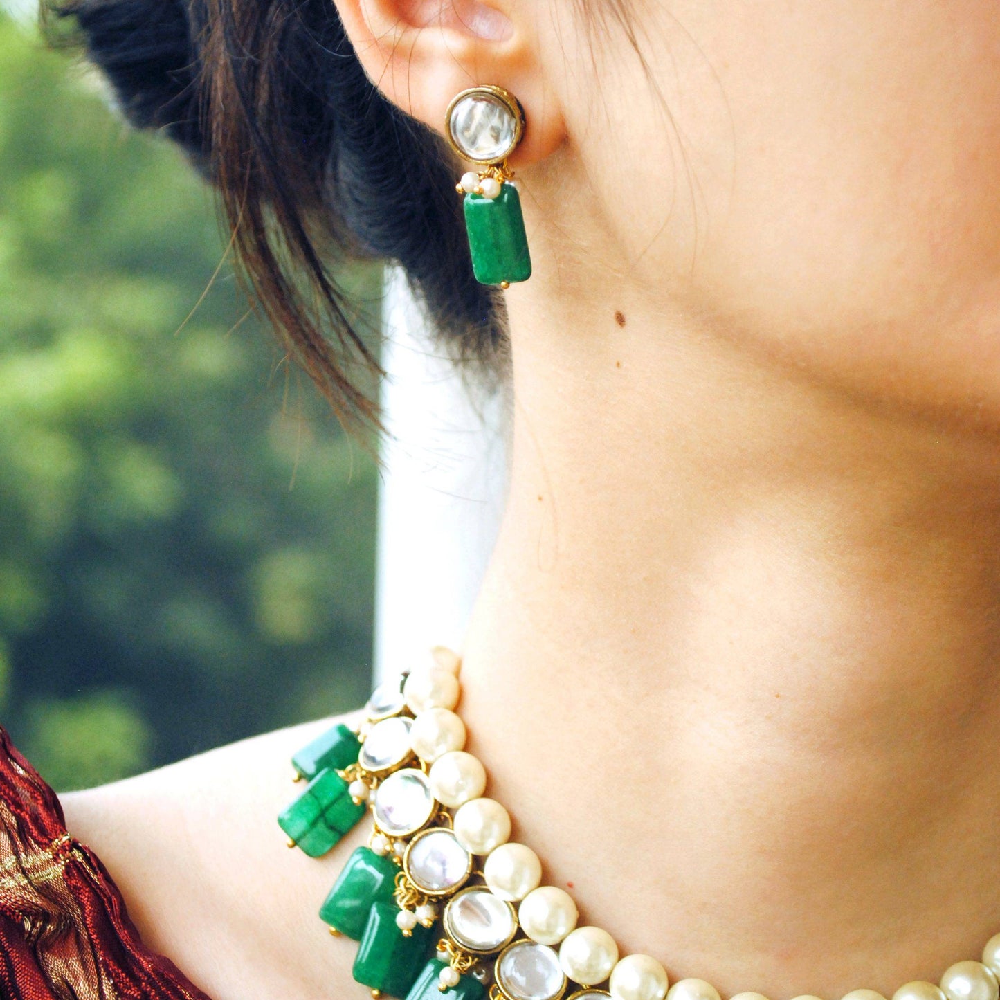 Semi Precious Stone Kundan Necklace Set