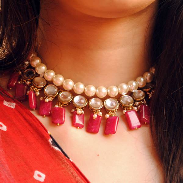 Red Stone Kundan Necklace Set