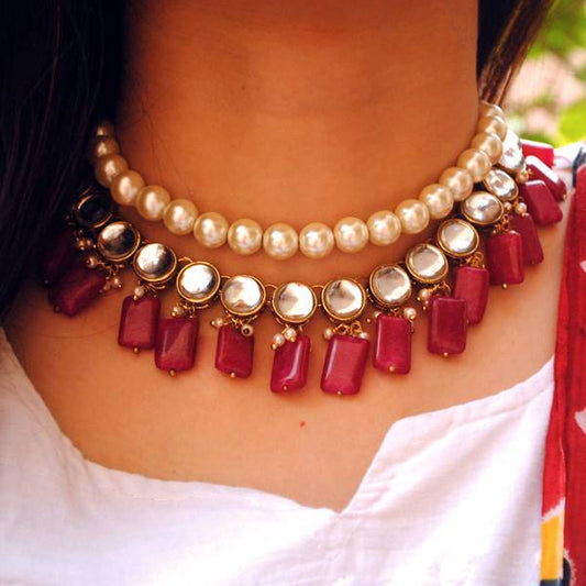 Red Stone Kundan Necklace Set