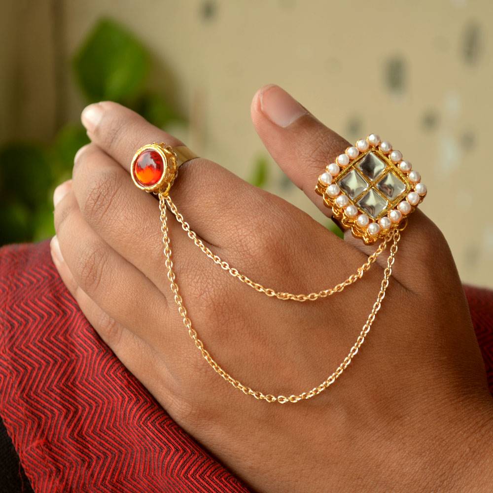 Royal Kundan Two Finger Ring