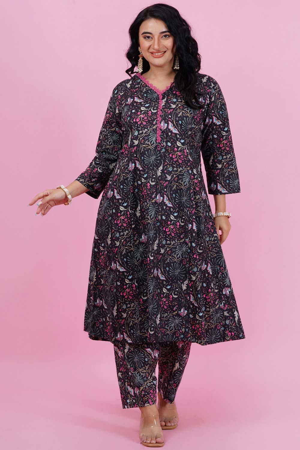 Mystic Black Princess Cut Kurta Set