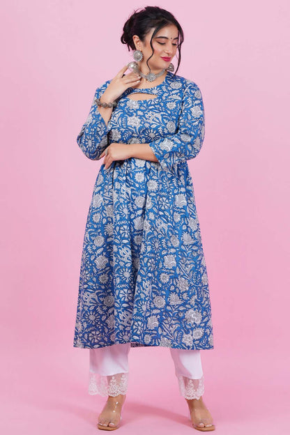 Blooming Blue Anarkali Set