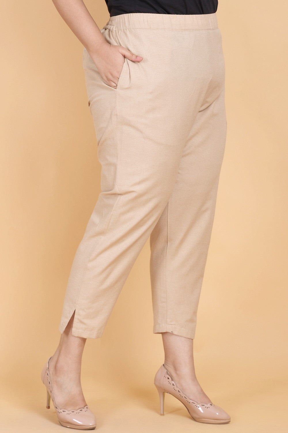 Cotton Beige Narrow Pant