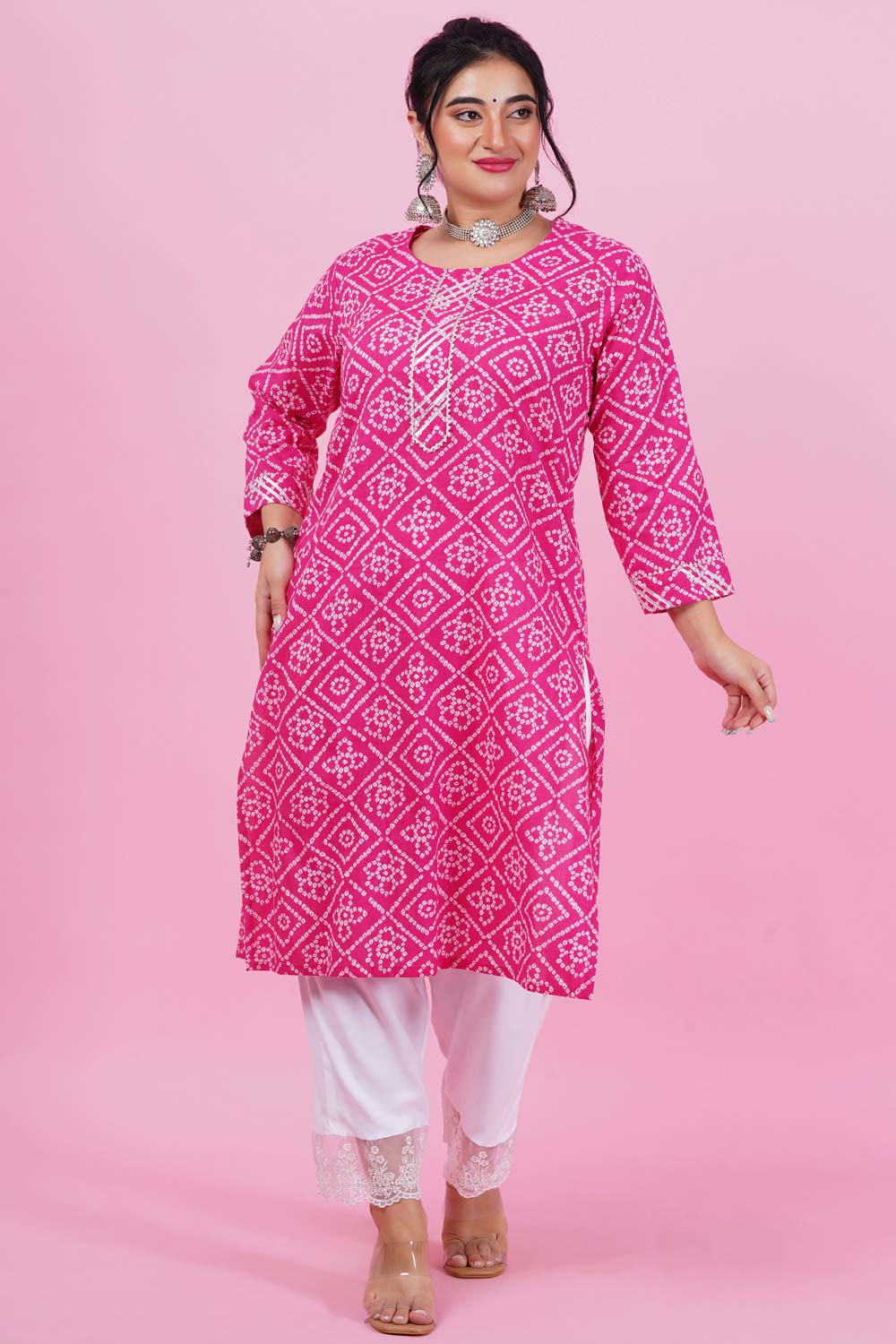 Sparkle Pink Bandhani Cotton Kurta