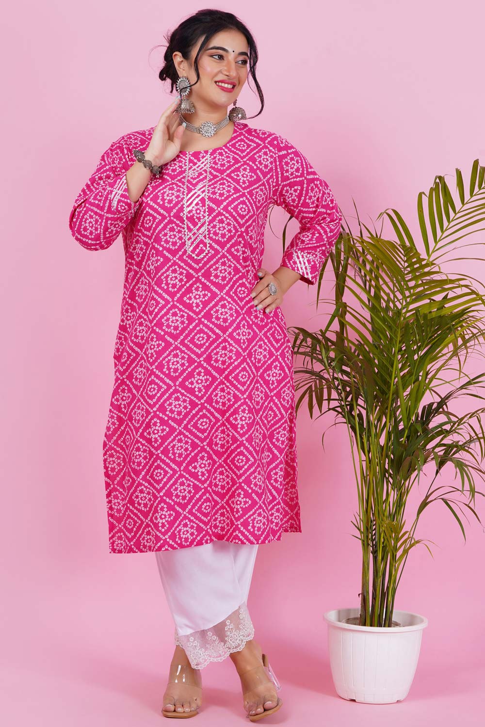 Sparkle Pink Bandhani Cotton Kurta