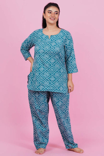 Aqua Aura Bandhani Nightsuit Set