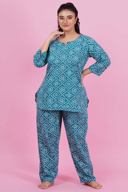 Aqua Aura Bandhani Nightsuit Set