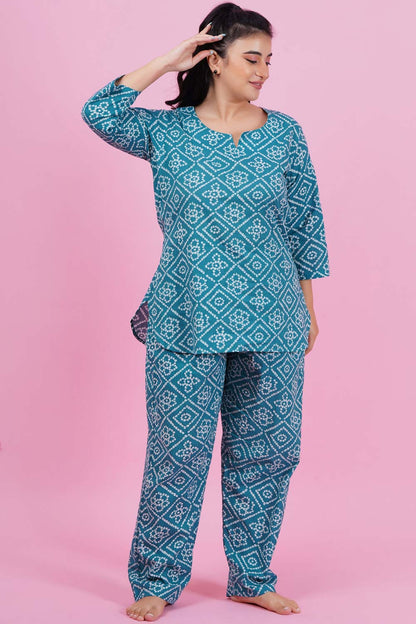 Aqua Aura Bandhani Nightsuit Set