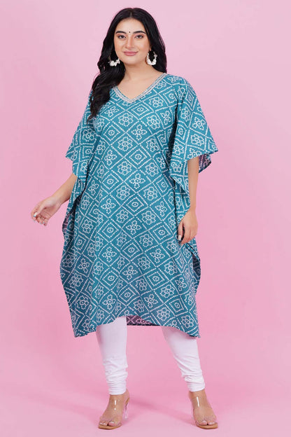 Amber Green Bandhani Kaftan Kurta