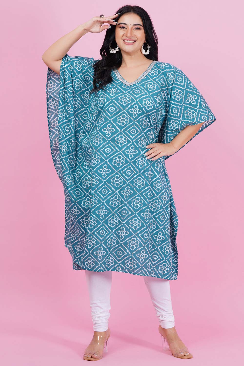 Amber Green Bandhani Kaftan Kurta