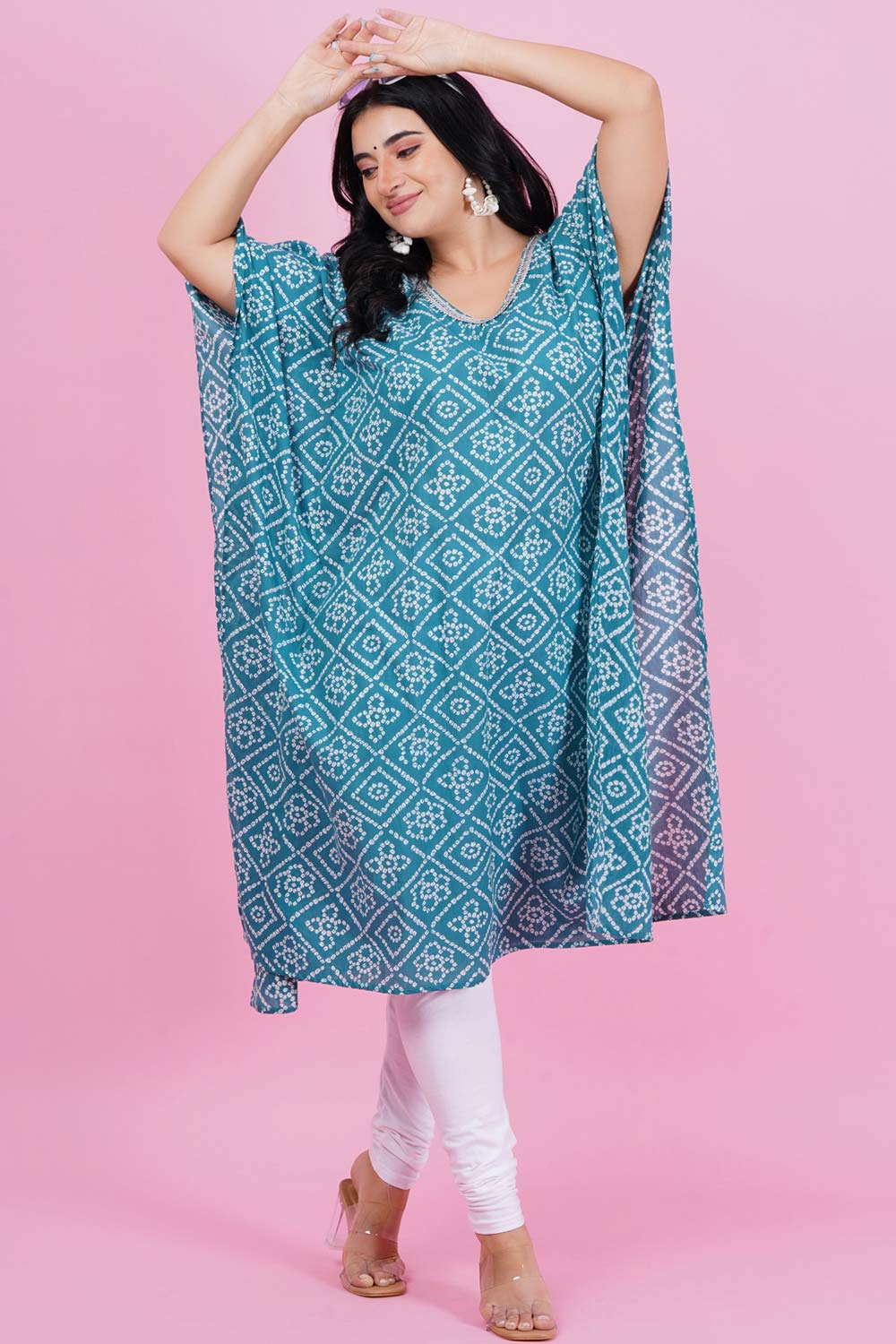 Amber Green Bandhani Kaftan Kurta