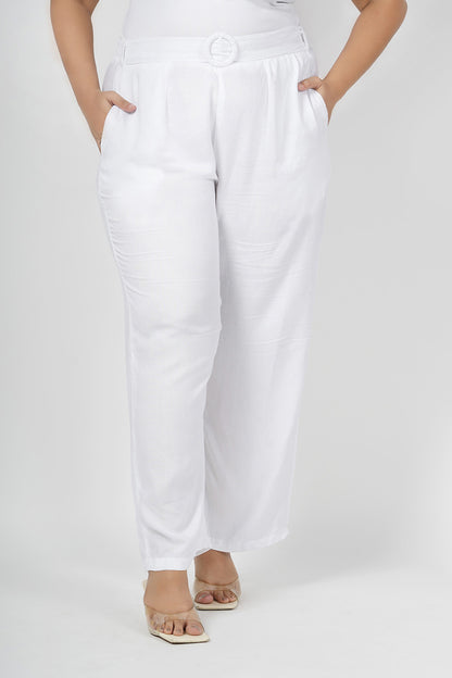 Shell White Solid Trouser