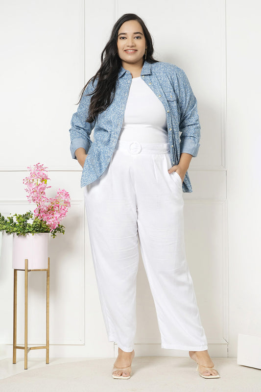 Shell White Solid Trouser