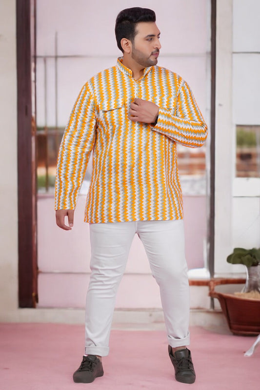 Men Zig-Zag Stripes Short Kurta