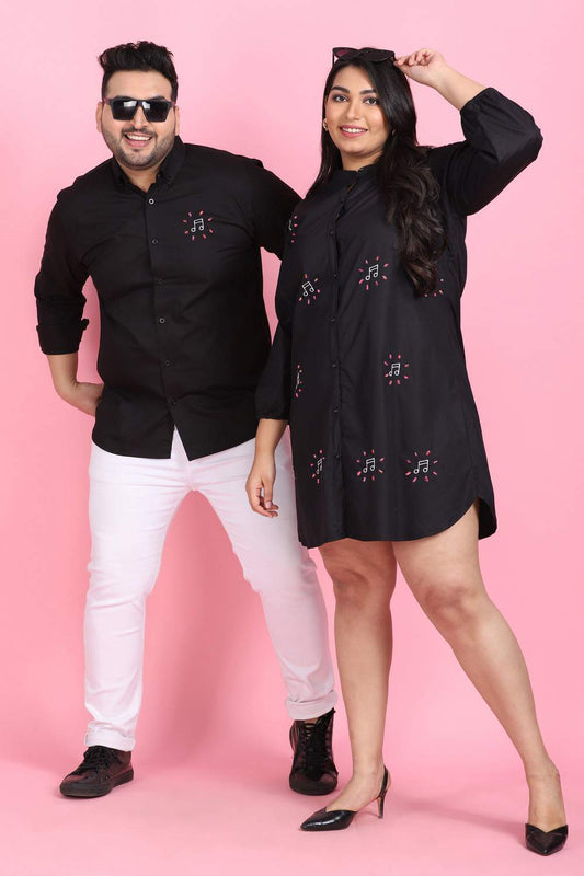 Jazzy Black Embroidered Twining Couple Set