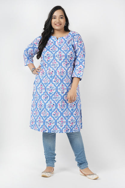 Mist Blue Floral Cotton Kurti