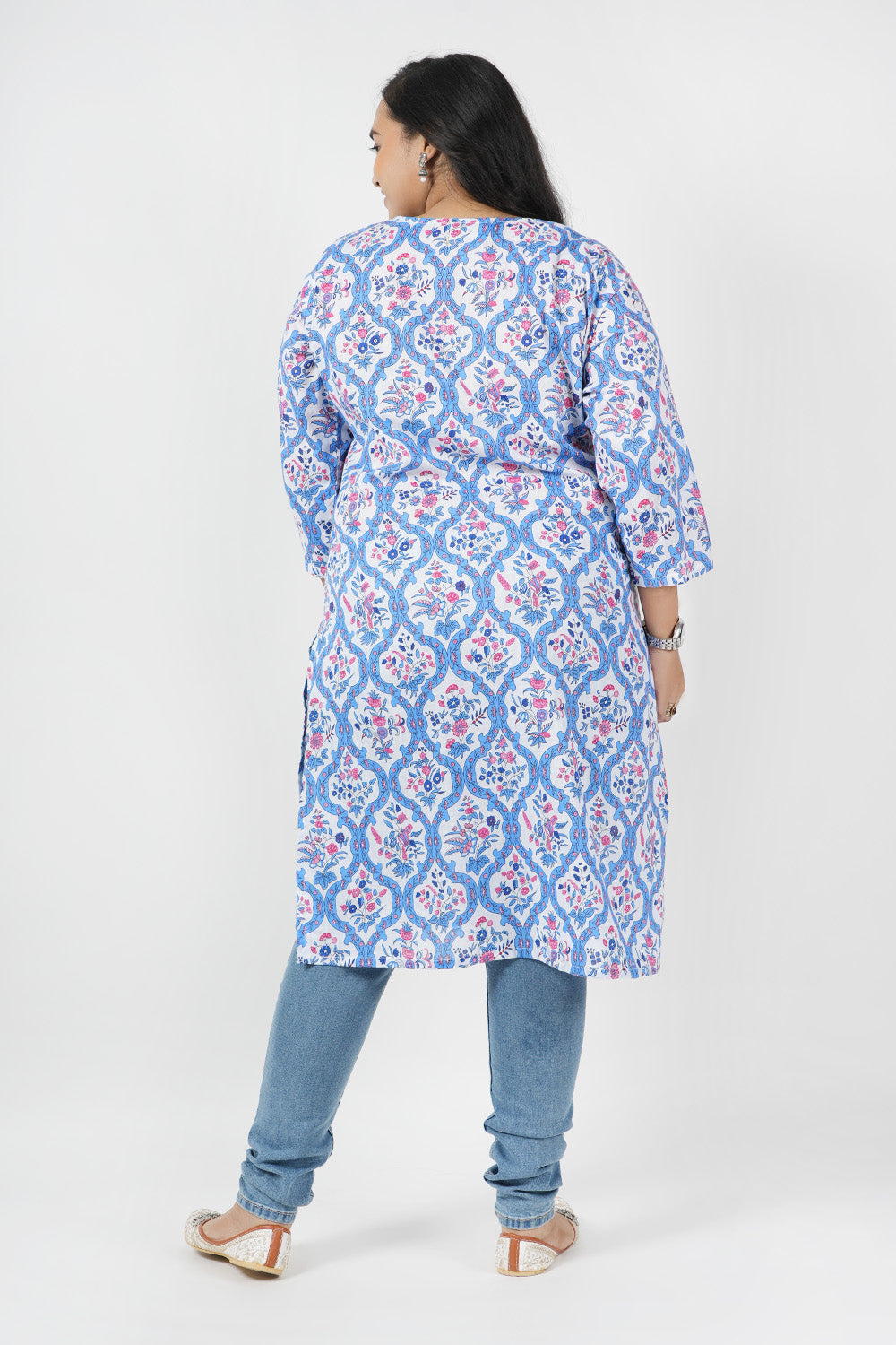 Mist Blue Floral Cotton Kurti