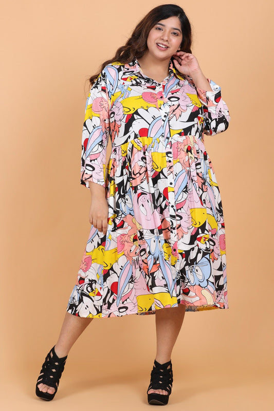 funky cartoon print shirt dress