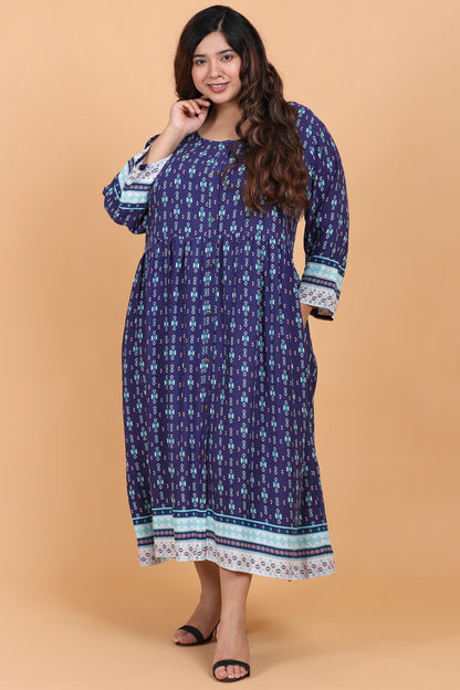 Navy Blue Printed Shirt Dress