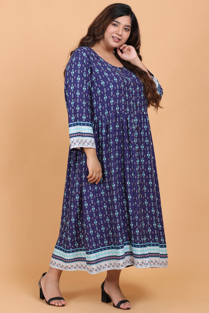 Navy Blue Printed Shirt Dress