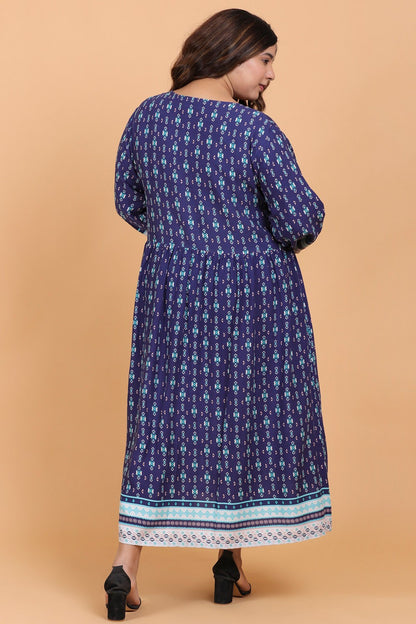 Navy Blue Printed Shirt Dress