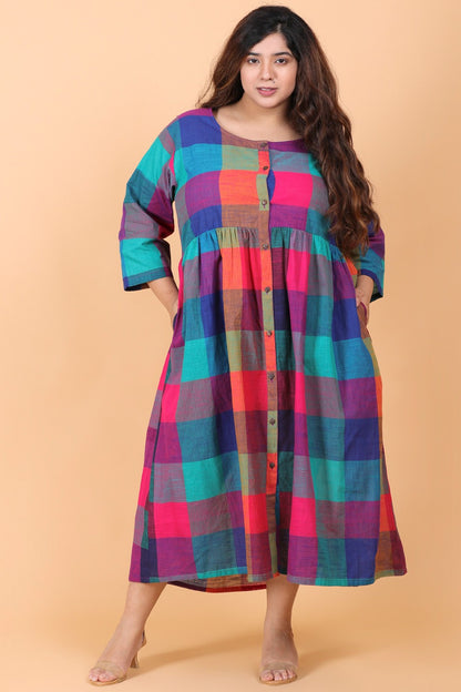 Multi Checks Cotton Shirt Dress