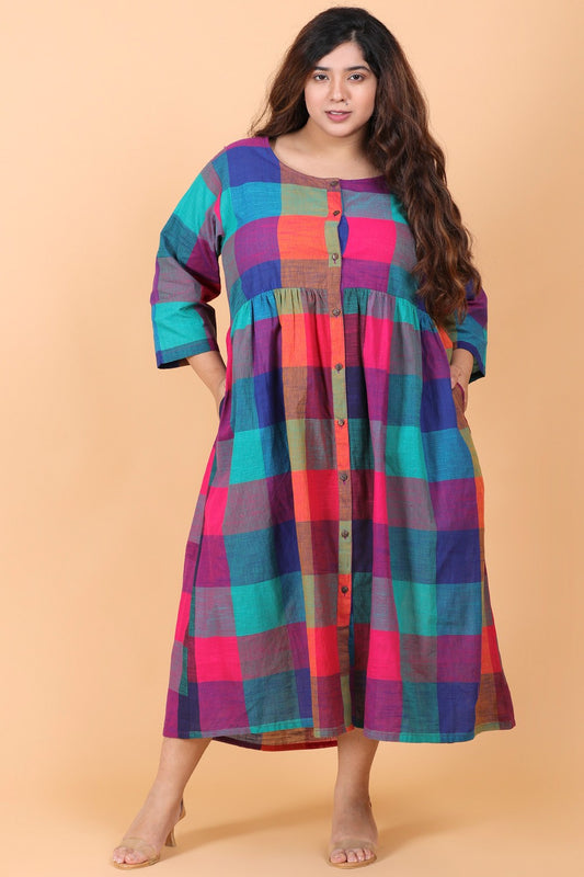 Multi Checks Cotton Shirt Dress