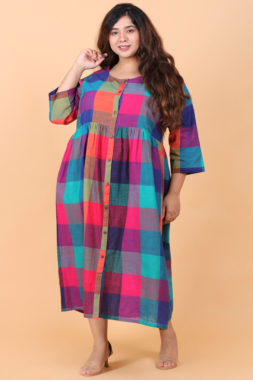 Multi Checks Cotton Shirt Dress