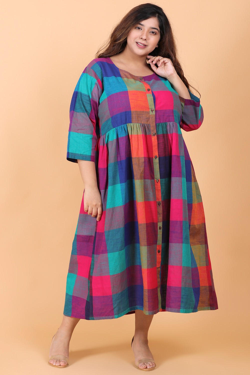 Multi Checks Cotton Shirt Dress