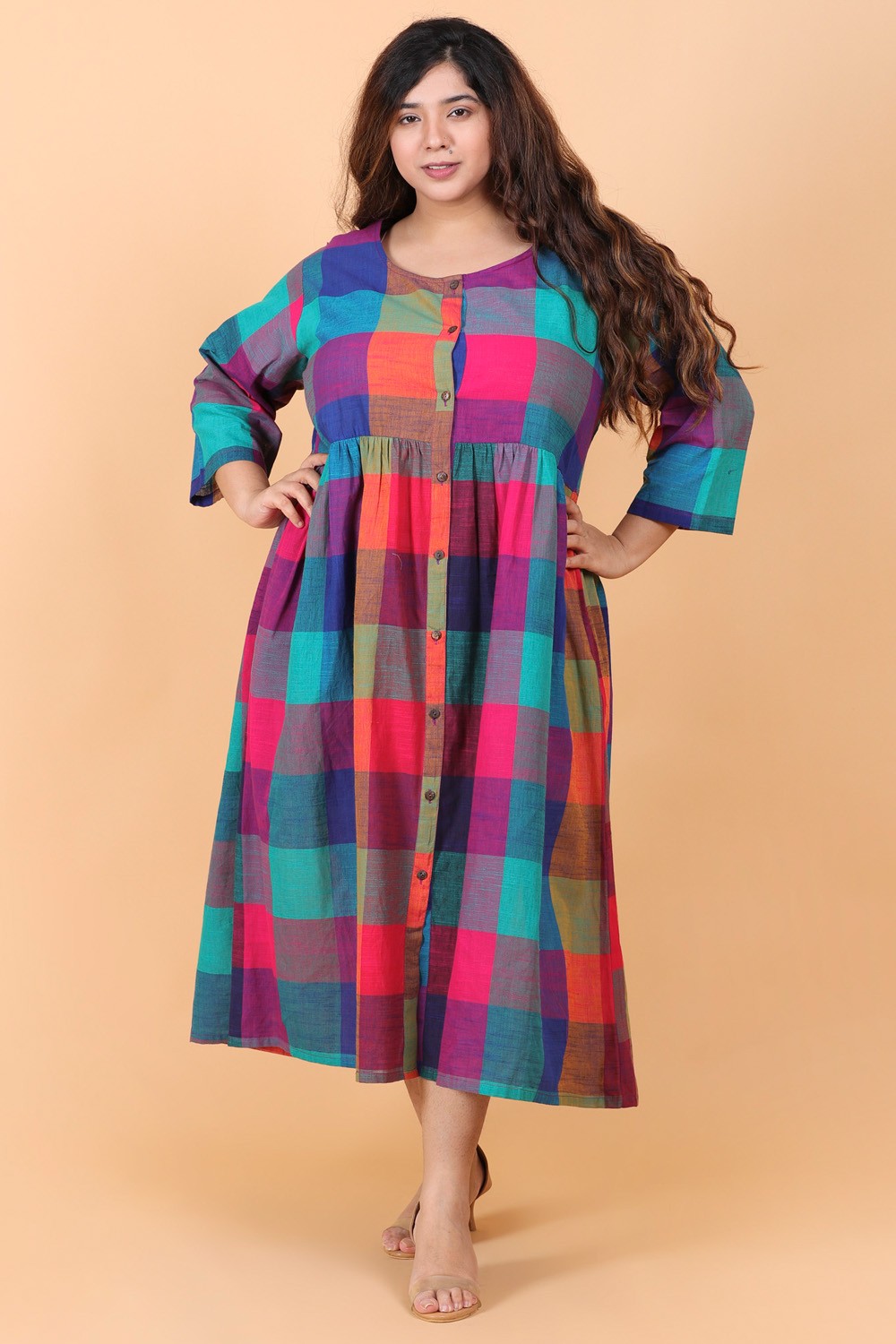 Multi Checks Cotton Shirt Dress