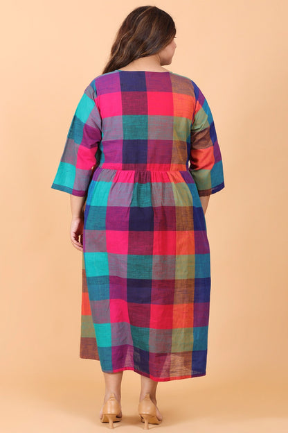 Multi Checks Cotton Shirt Dress