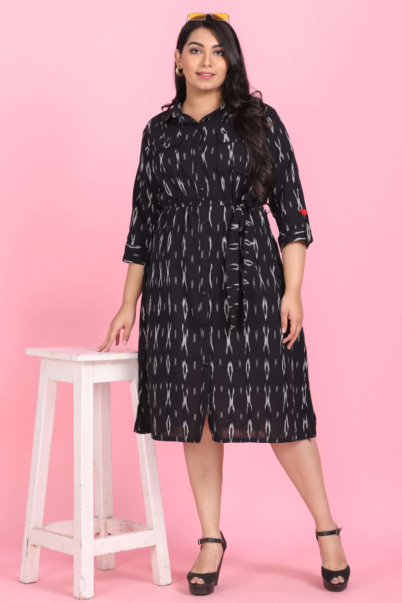 Black Ikkat Shirt Dress