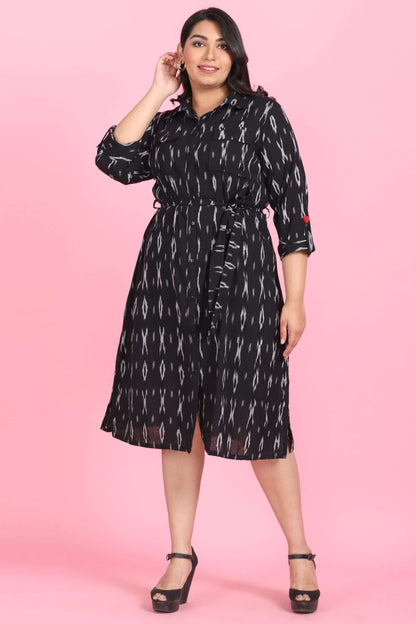 Black Ikkat Shirt Dress