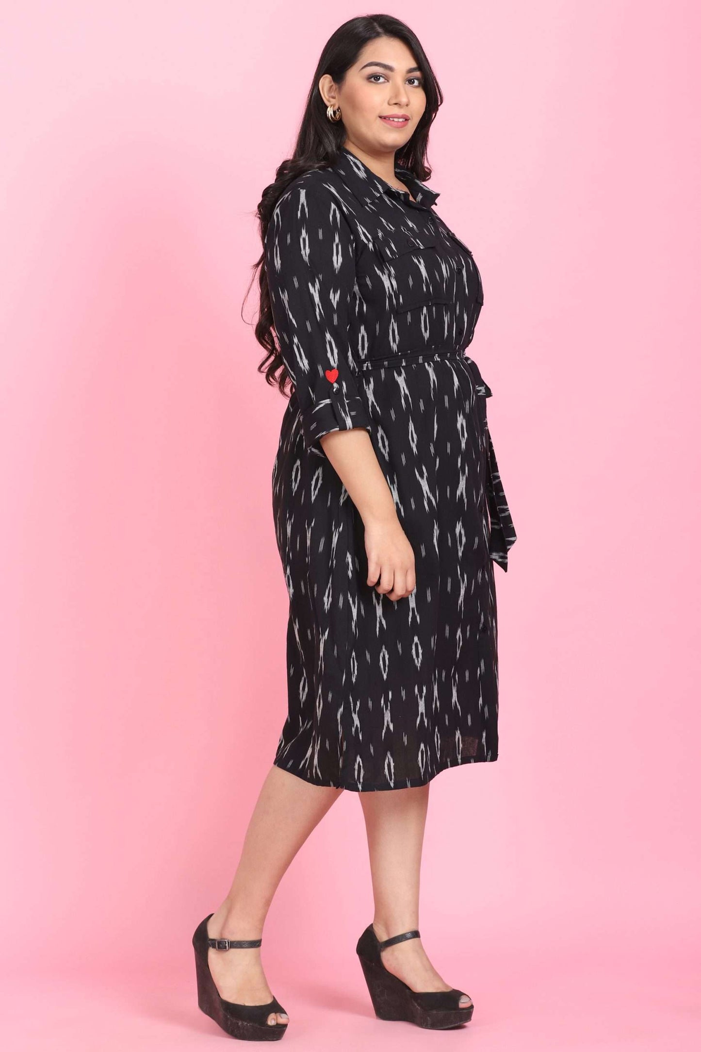 Black Ikkat Shirt Dress