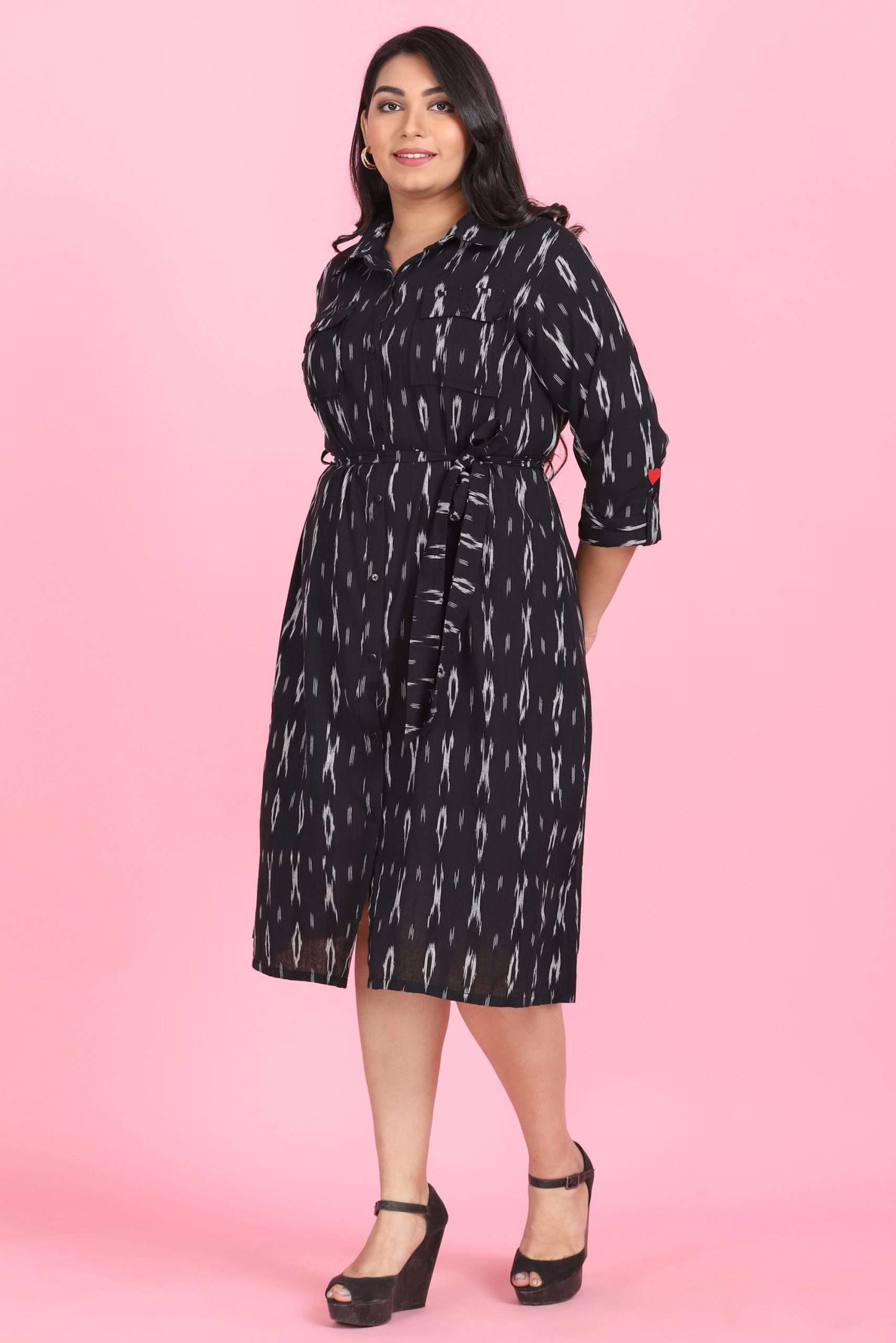 Black Ikkat Shirt Dress