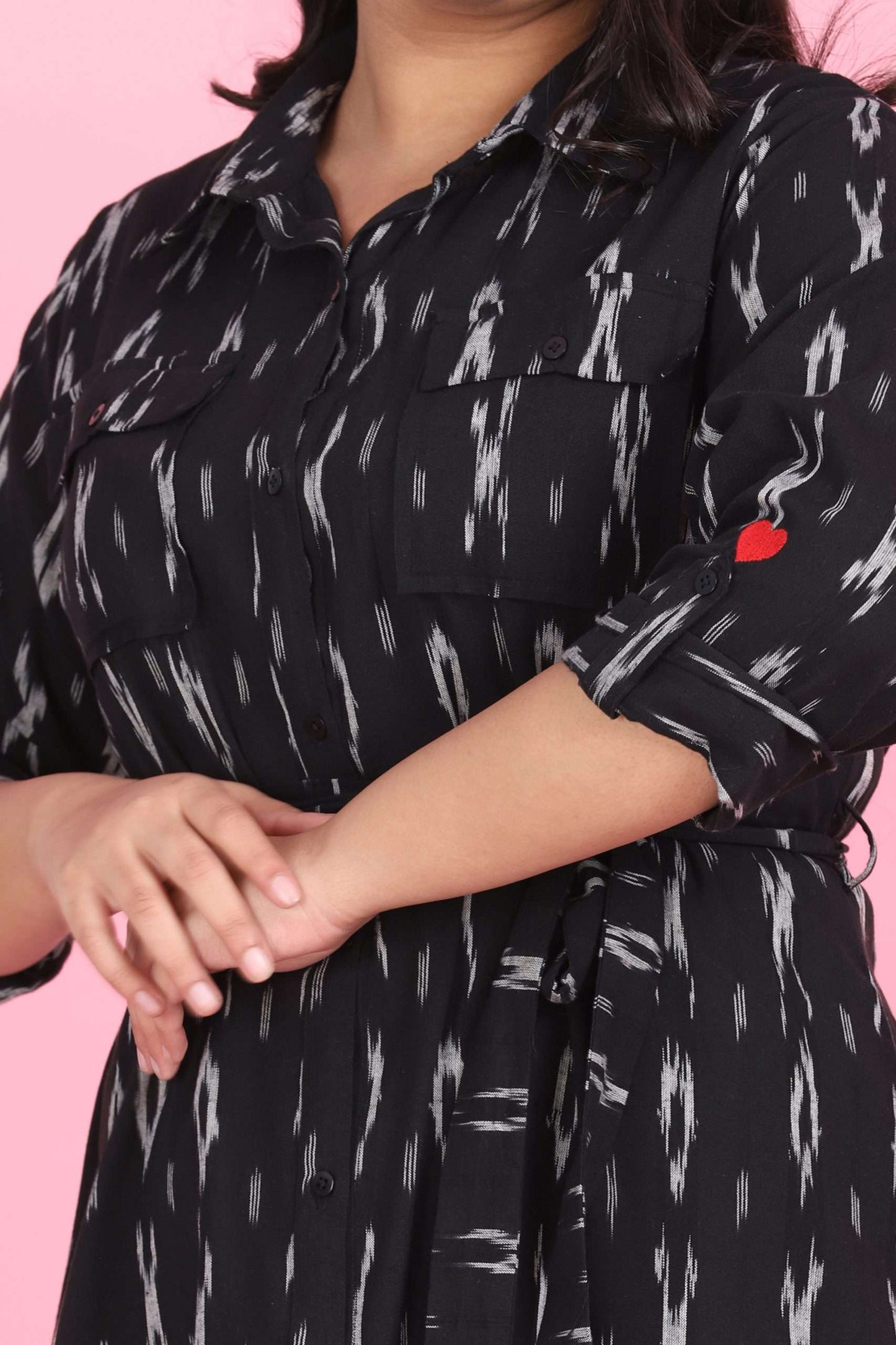 Black Ikkat Shirt Dress