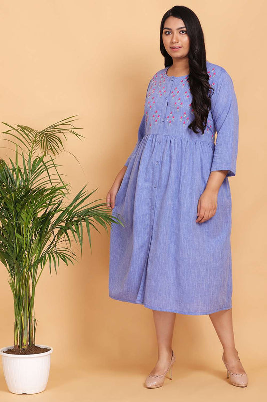 Blue Chambray Embroidered Dress