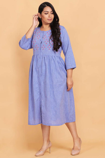 Blue Chambray Embroidered Dress