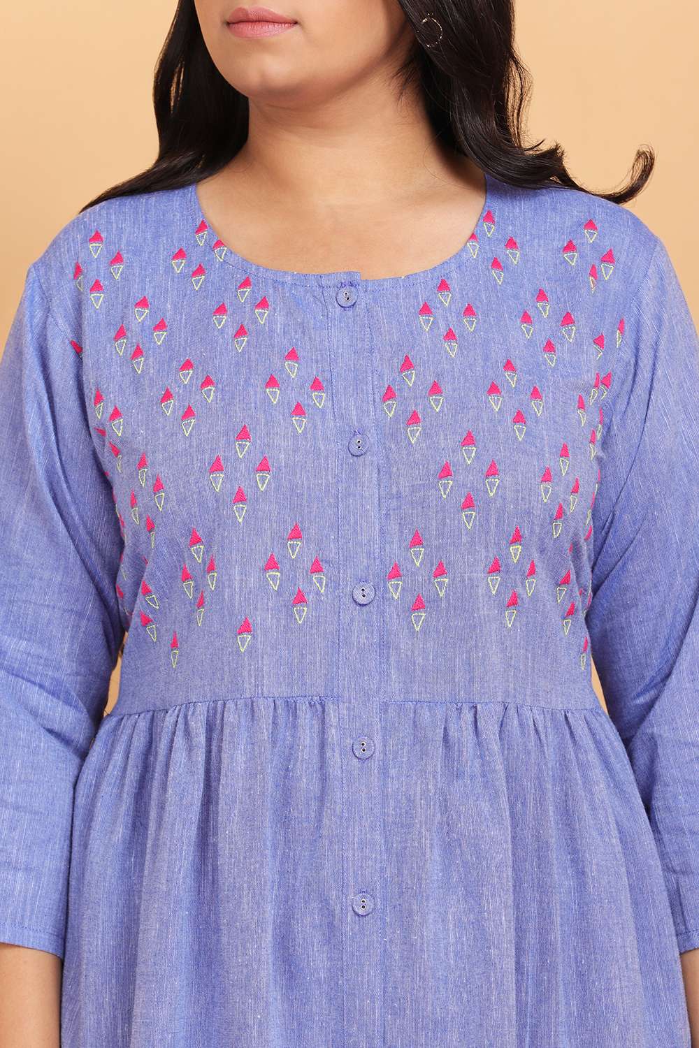 Blue Chambray Embroidered Dress