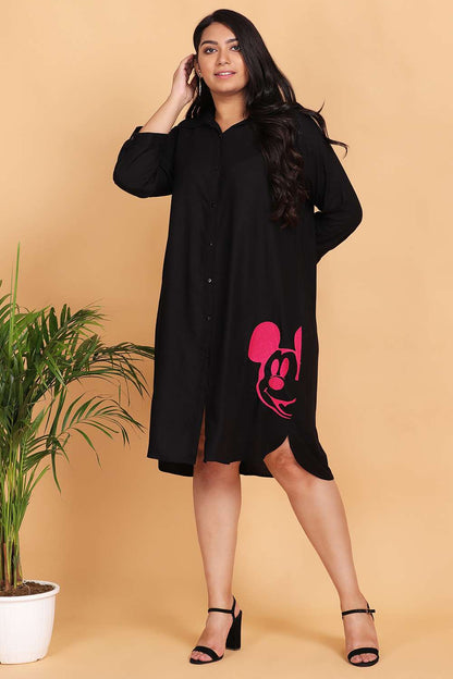 Mickey Embroidery Shirt Dress