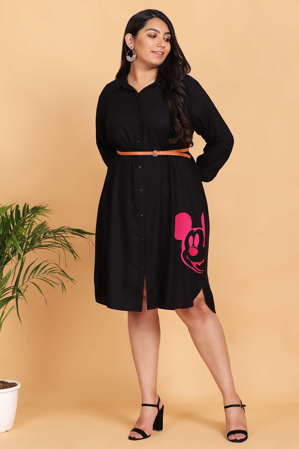 Mickey Embroidery Shirt Dress