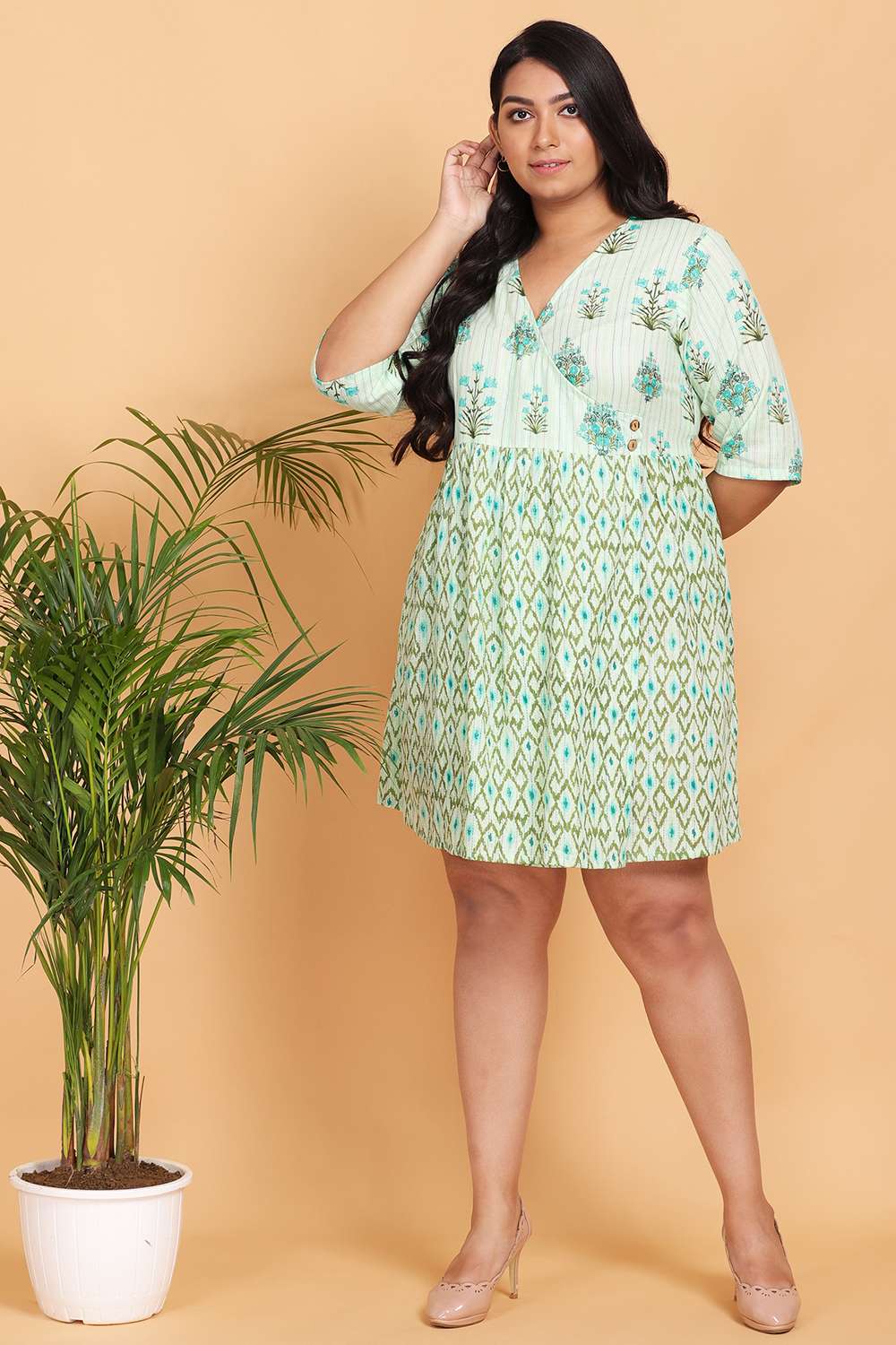 Motif Print Wrap Dress